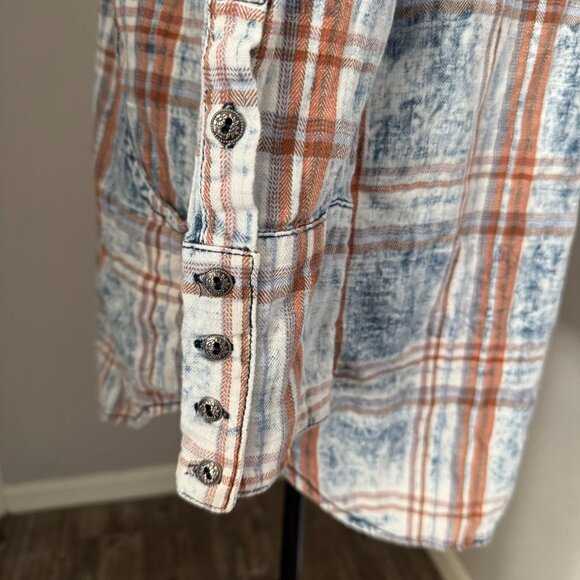 Soft Surroundings Womens Plaid Button Up Tunic Shirt M Cotton Pockets Oversized - Picture 6 of 8